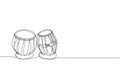 Tabla drum one line art. Continuous line drawing of sound, beat, ethnic, indian, rhythm, musician, band, acoustic, drum Royalty Free Stock Photo