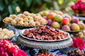 A table adorned with a diverse array of food options, showcasing various types and flavors, Iftar table adorned with dates and Royalty Free Stock Photo