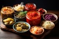 A table adorned with a diverse selection of fermented foods such as sauerkraut and kimchi, teeming with probiotics that promote