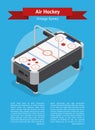 Table Air Hockey Game Banner Card Isometric View. Vector Royalty Free Stock Photo