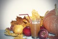 On the table are apples and pumpkins. Autumn still life. Autumn calendar Royalty Free Stock Photo