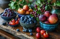 Table With Assorted Fruit and Vegetable Bowls. Royalty Free Stock Photo