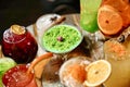 Table With Assorted Glasses Filled With Different Types of Drinks Royalty Free Stock Photo