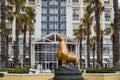 Table Bay Hotel, Cape Town, South Africa. Statue of `Oscar` a fur seal and the original protector and guardian of the Table Bay