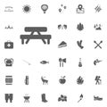 Table and bench icon. Camping and outdoor recreation icons set