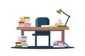 Table with book piles flat vector illustration Royalty Free Stock Photo