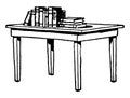 Table with Books, furniture, vintage engraving