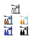 Table bottle cappers. Home brewer Equipment and raw material icons. vector