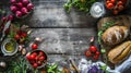 A table with bread, vegetables and other food on it, AI