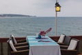 Table in a cafe by the sea Royalty Free Stock Photo