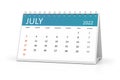 Table calendar 2022 july
