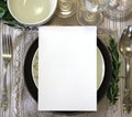 Table card mockup, menu mockup. Vintage fashion photography.