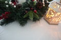 Christmas table centrepiece and lamp Royalty Free Stock Photo