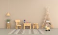 Table and chair in brown child room for mockup, 3D rendering Royalty Free Stock Photo