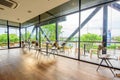 Table and chair for customer on second floor of Amazon cafe