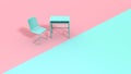 Table and chair design with two color background 3d rendering