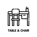 Table and chair outline icon style design illustration on white background Royalty Free Stock Photo