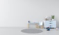 Table and chair in white child room interior, 3D rendering Royalty Free Stock Photo