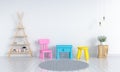 Table and chair in white child room for mockup, 3D rendering Royalty Free Stock Photo