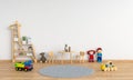 Table and chair in white child room for mockup, 3D rendering Royalty Free Stock Photo