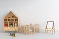 Table and chair in white child room for mockup, 3D rendering Royalty Free Stock Photo