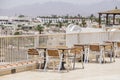 Table and chairs in beach cafe next to the red sea in Sharm el Sheikh, Egypt Royalty Free Stock Photo