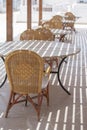 Table and chairs in beach cafe next to the red sea in Sharm el Sheikh, Egypt Royalty Free Stock Photo