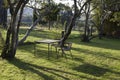 Table and chairs in a country house garden. Bingie. Australia.