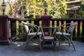 table and chairs for dinning outside restuarant . idea. Restuarant, Terrace, Open living room and Outdoor Royalty Free Stock Photo