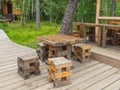 Table and chairs made of old natural wood