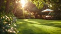 Table and Chairs in the Middle of a Garden Royalty Free Stock Photo