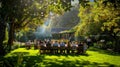 Table and Chairs in the Middle of a Garden Royalty Free Stock Photo