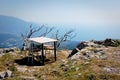 Table and chairs on mountain