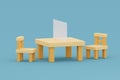Table and chairs with a partition 3d illustration