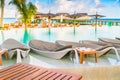 Table and chairs at restaurant in tropical Maldives island . Royalty Free Stock Photo