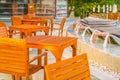 Table and chairs at restaurant in tropical Maldives island . Royalty Free Stock Photo