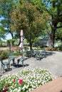 A table and chairs sits at the entrance to Laura Plantation in Vacherie, USA Royalty Free Stock Photo