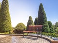 Table and chairs  on a lawn at the garden Royalty Free Stock Photo