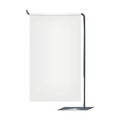 Table counter banner stand, countertop vertical poster display on metal signholder base vector mockup. Tabletop sign mock-up