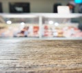 Table counter with Blurred Supermarket Display shelf background
