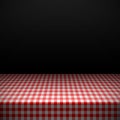 Table covered with checkered tablecloth