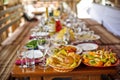 Table covered with a rustic meal