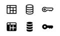 Table, data, and key icons as common icons in databases