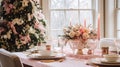 Table decor for festive family dinner at home, holiday tablescape and table setting, formal for wedding, celebration Royalty Free Stock Photo