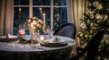 Table decor for festive family dinner at home, holiday tablescape and table setting, formal for wedding, celebration Royalty Free Stock Photo