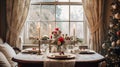 Table decor for festive family dinner at home, holiday tablescape and table setting, formal for wedding, celebration Royalty Free Stock Photo