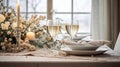 Table decor for festive family dinner at home, holiday tablescape and table setting, formal for wedding, celebration Royalty Free Stock Photo