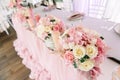 Table decor with flowers for a wedding party