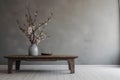 home table plaster space wall copy modern design contemporary interior vase decor. Generative AI. Royalty Free Stock Photo