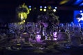 Table decoration, night wedding decoration with candles and wine glasses, wedding centerpiece